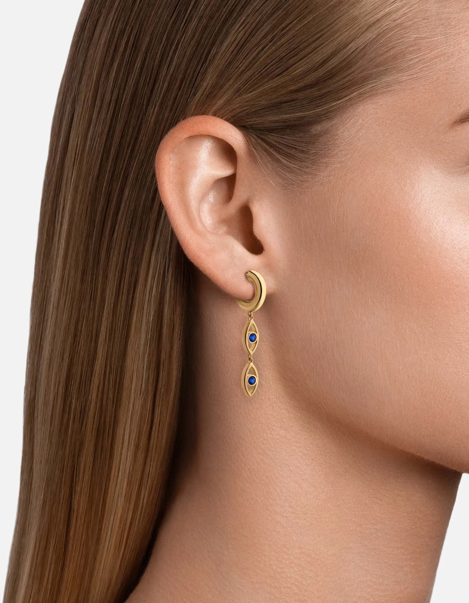 Evil Eye Hoop Earrings, Gold Vermeil/Spinels & Pearls