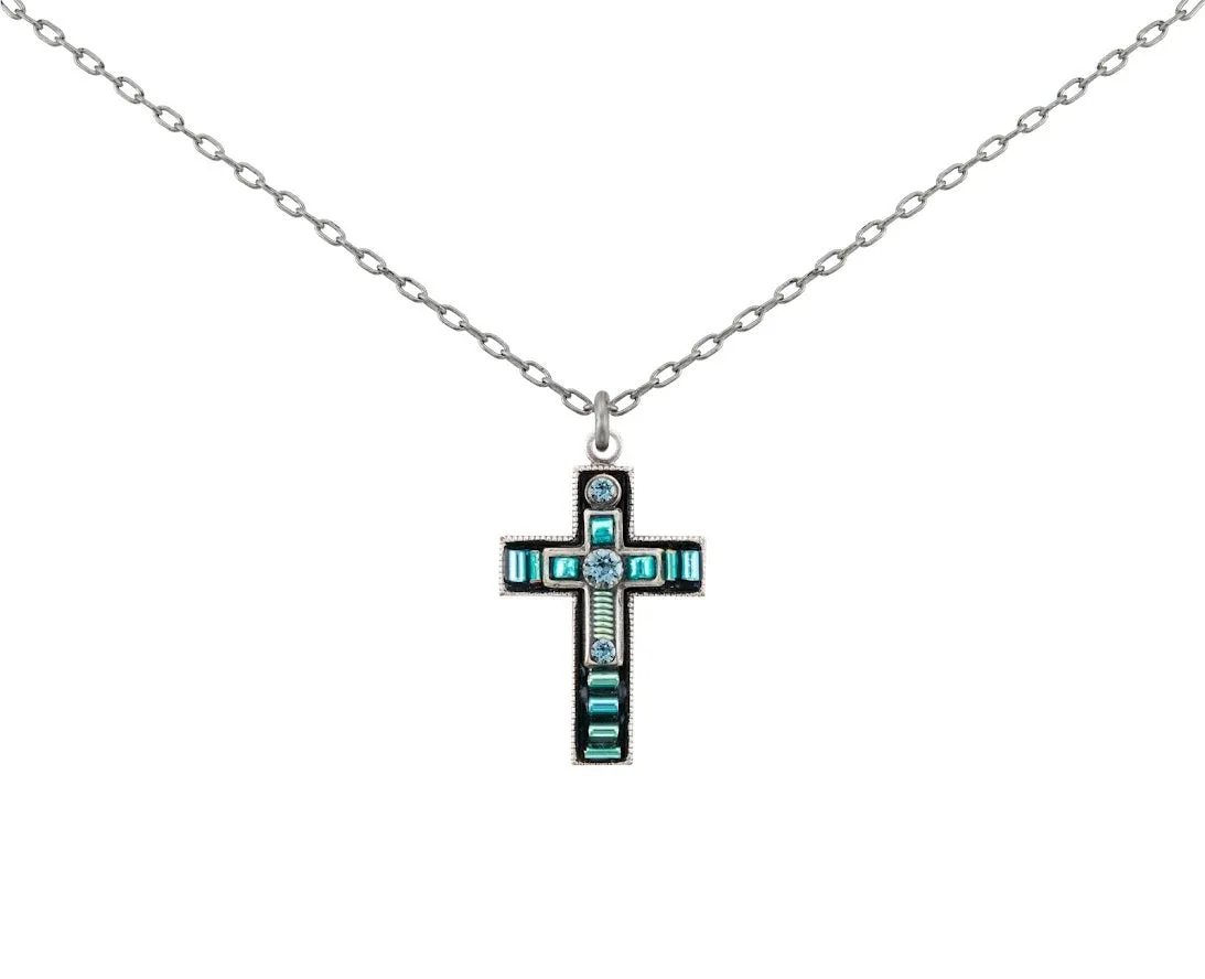 Firefly Petite Cross Necklace - Aquamarine