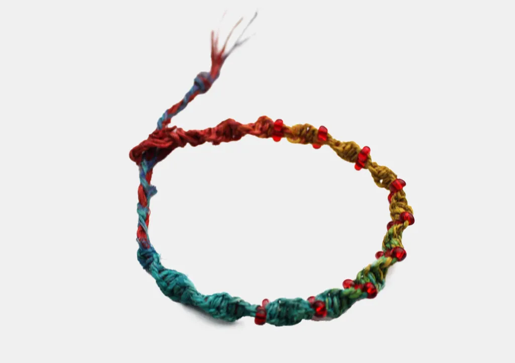 Glass Beaded Braided Hemp Bracelet