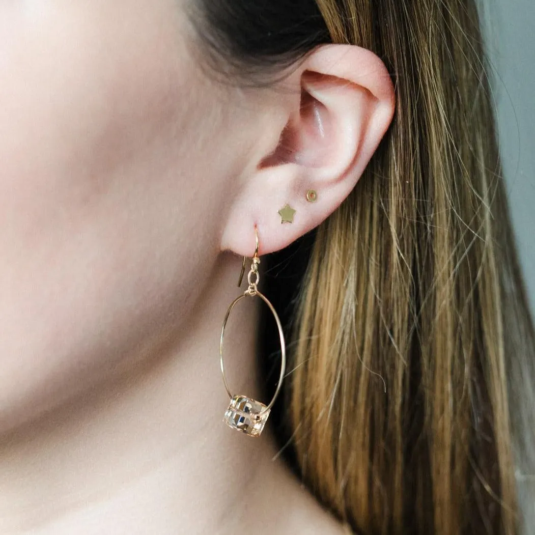 Gold Filled Golden Shadow Crystal Cube Hoop Earrings