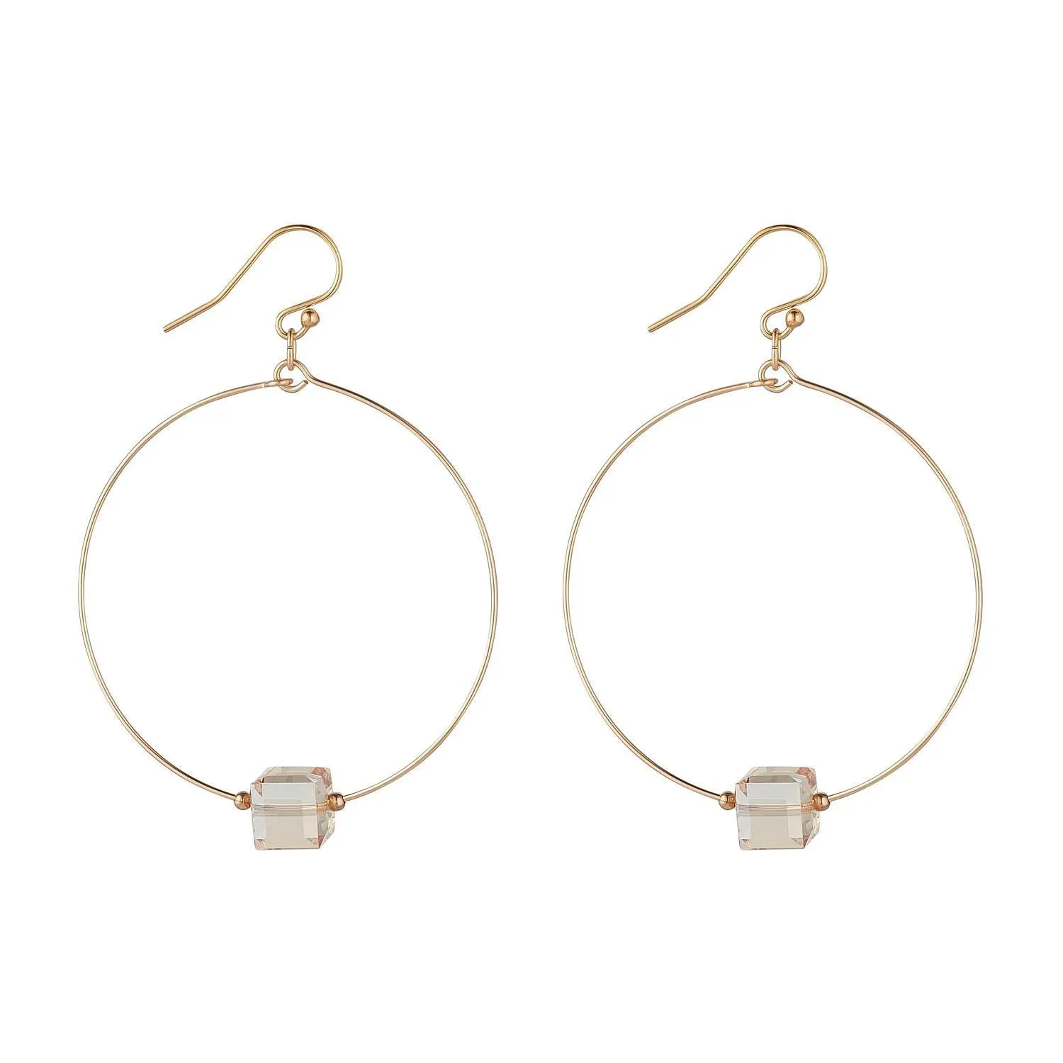 Gold Filled Golden Shadow Crystal Cube Hoop Earrings