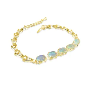 Gold plated silver 5 White opal 8x6mm bracelet