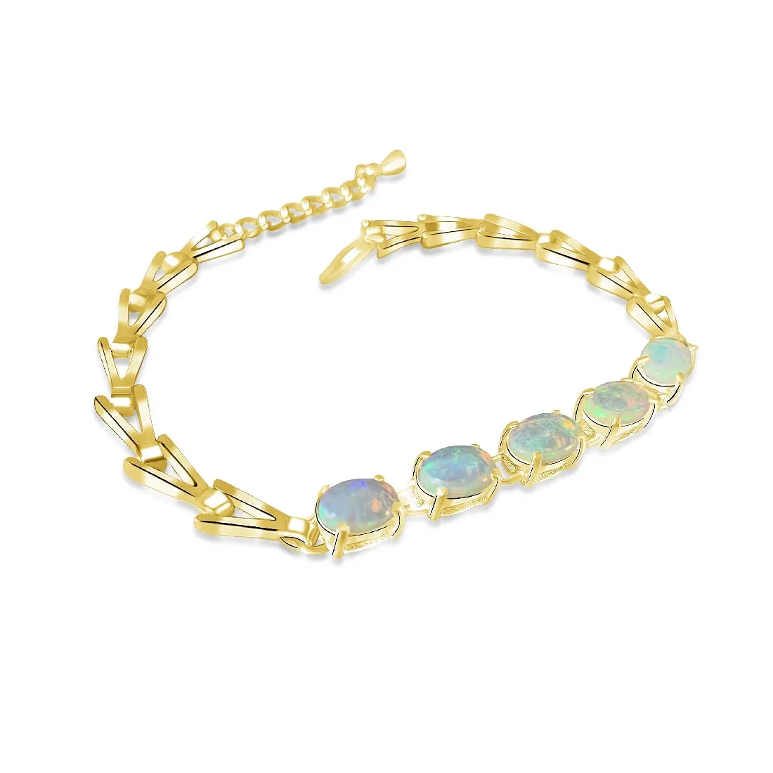 Gold plated silver 5 White opal 8x6mm bracelet