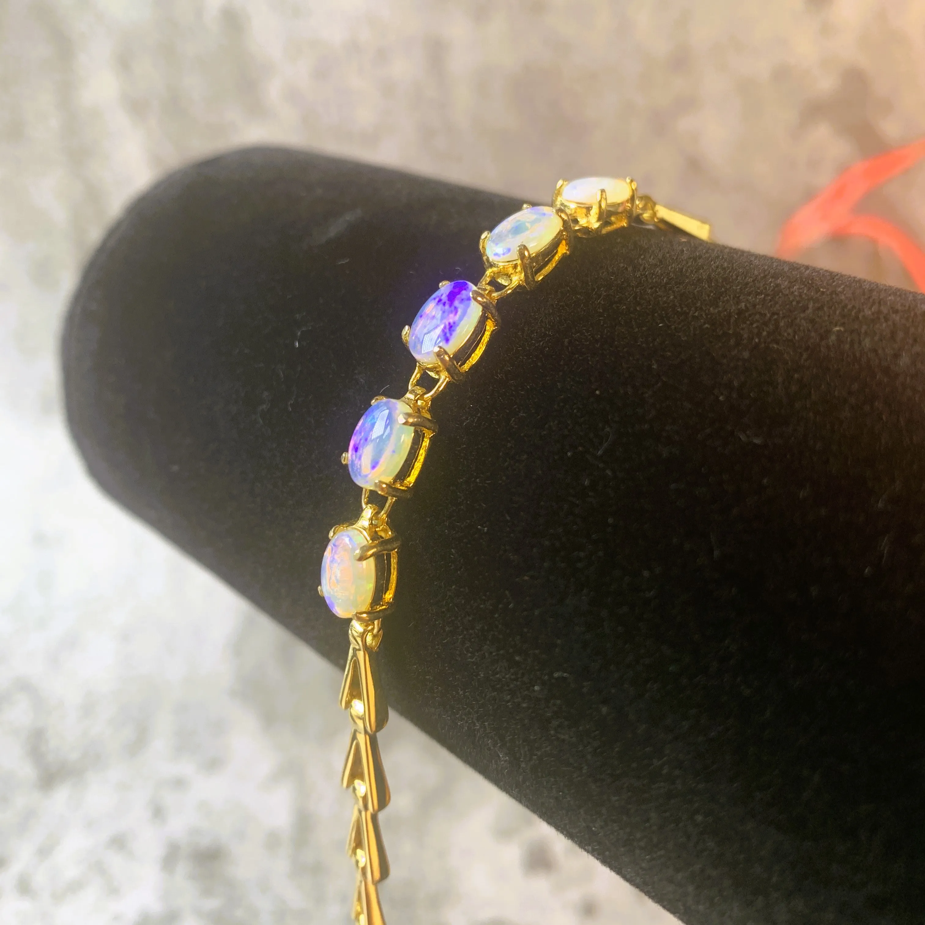 Gold plated silver 5 White opal 8x6mm bracelet