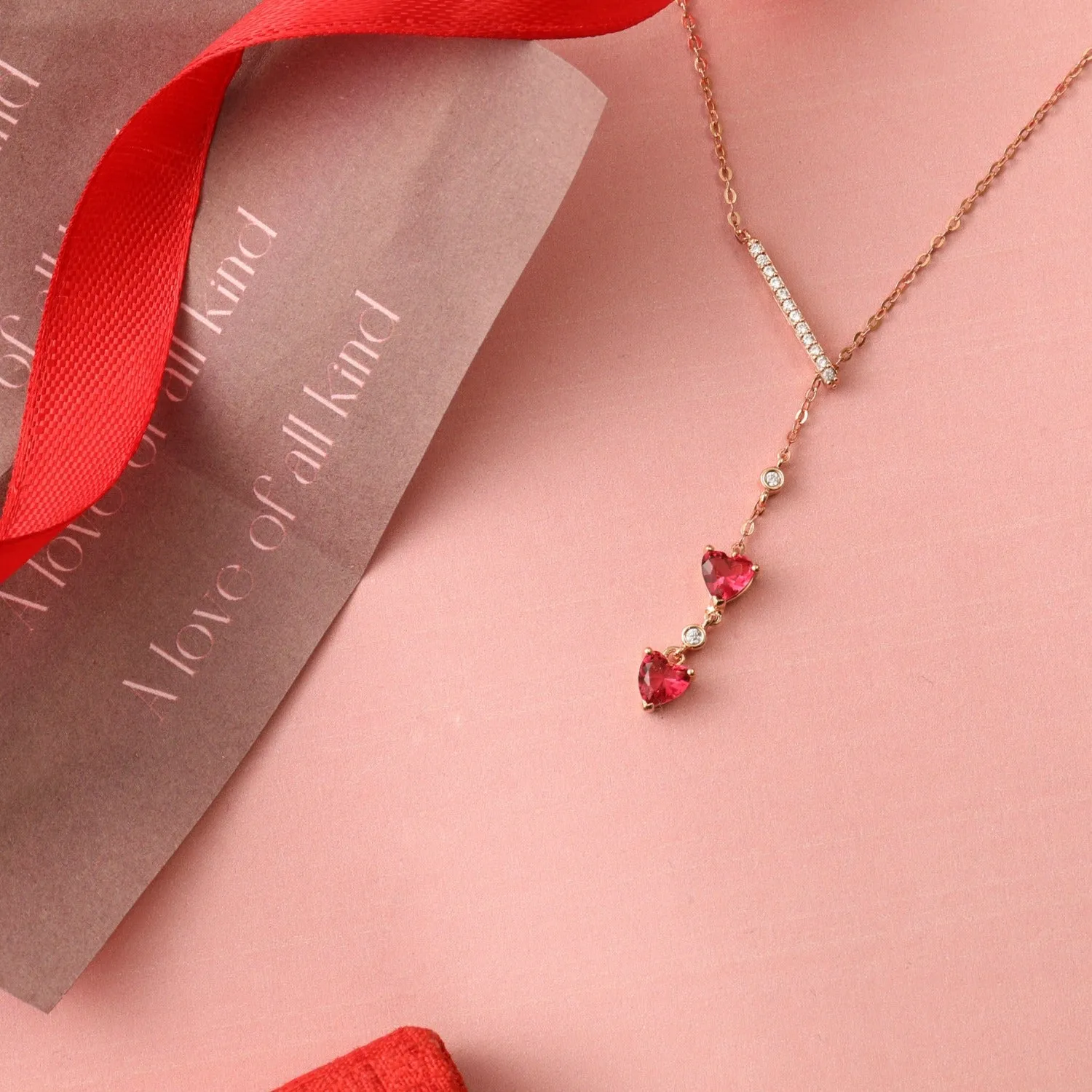 Heart CZ Charms Drop Silver Necklace