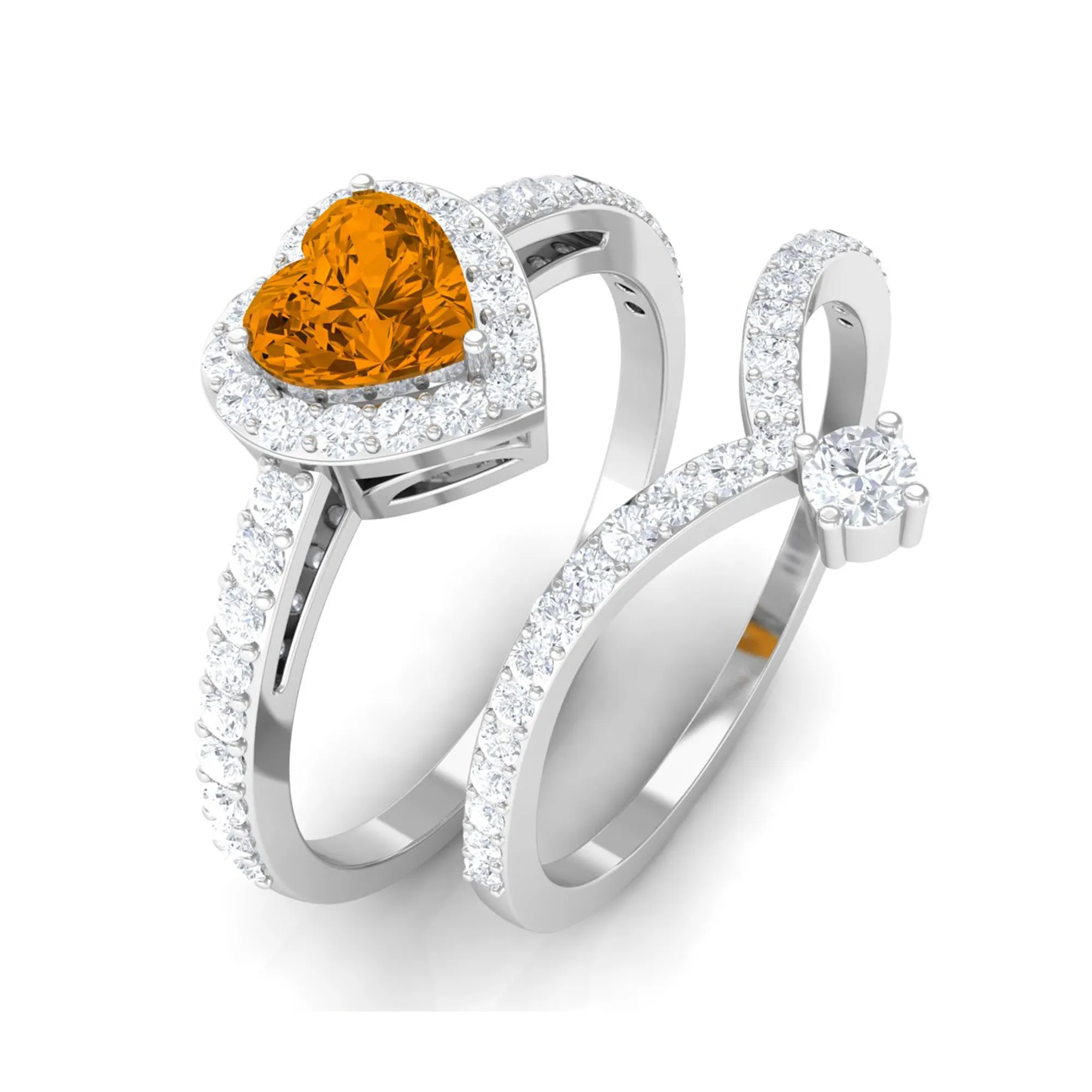Heart Shape Natural Citrine Ring Set with Moissanite