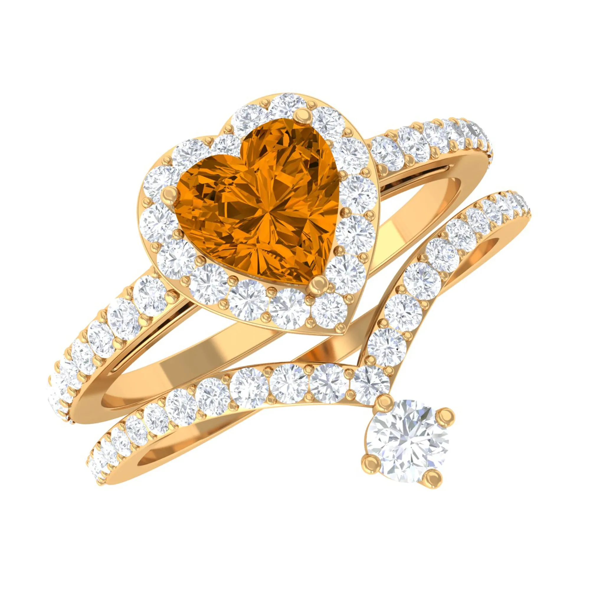 Heart Shape Natural Citrine Ring Set with Moissanite