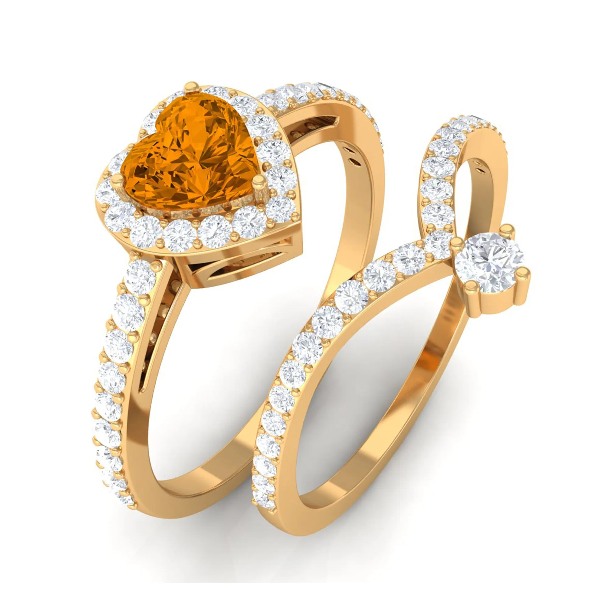 Heart Shape Natural Citrine Ring Set with Moissanite