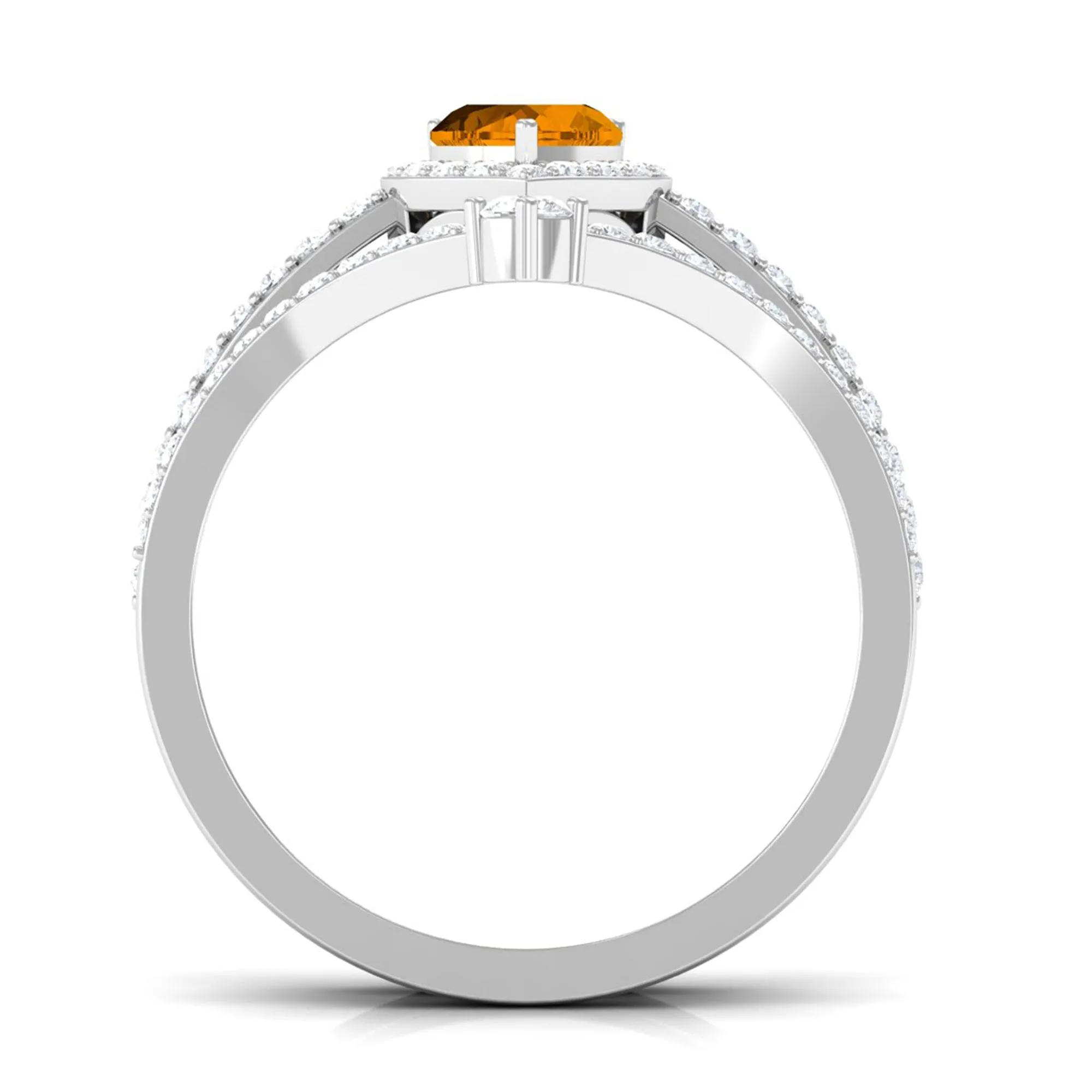 Heart Shape Natural Citrine Ring Set with Moissanite