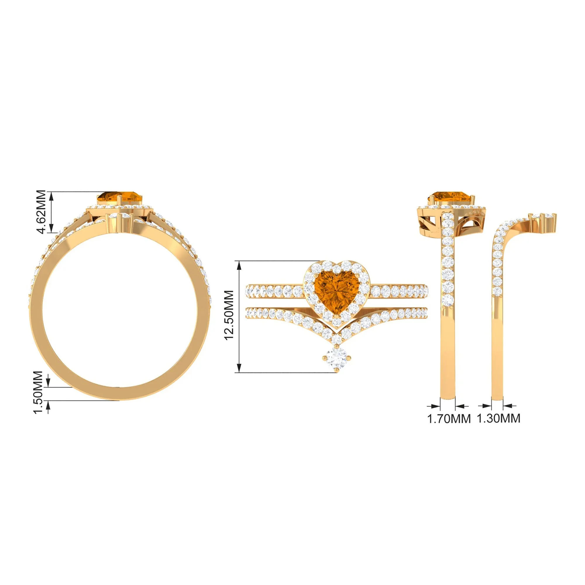 Heart Shape Natural Citrine Ring Set with Moissanite