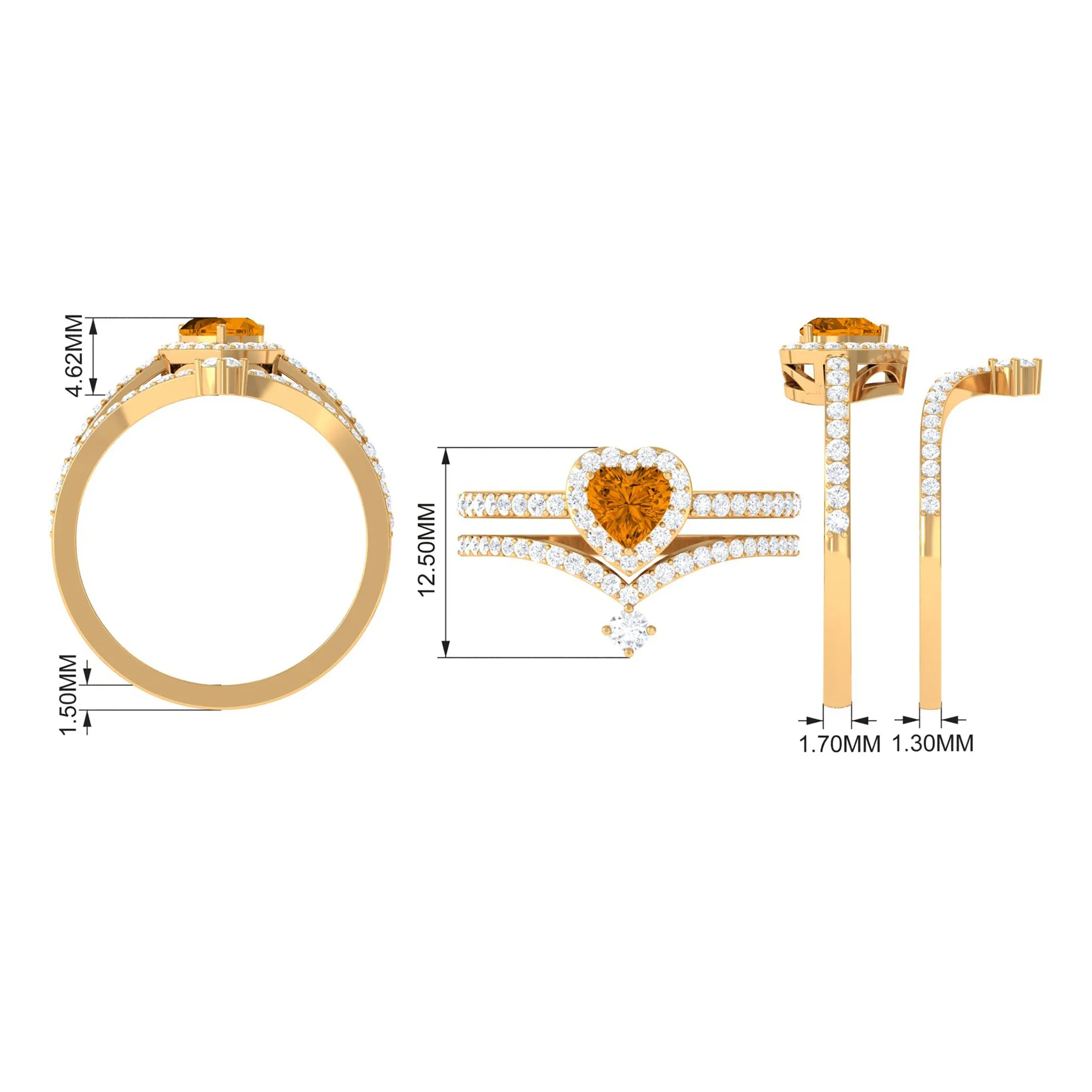 Heart Shape Natural Citrine Ring Set with Moissanite