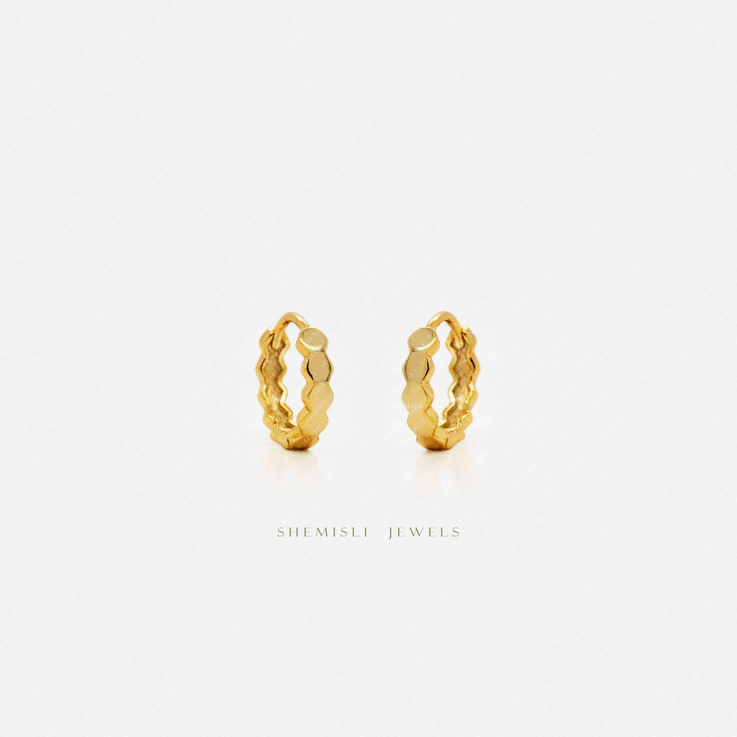 Hexagon Pattened Small Hoop Earrings, Gold, Silver SHEMISLI SH010