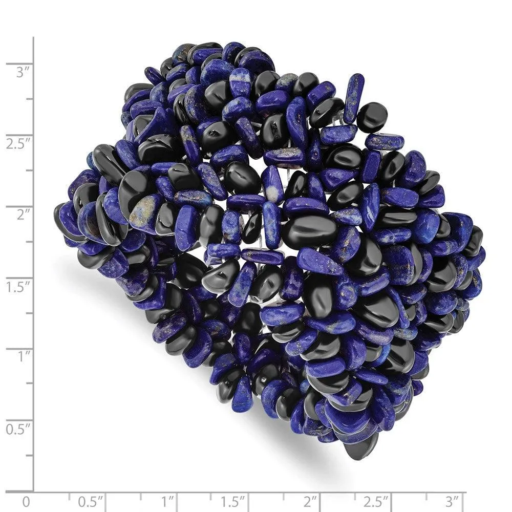 Lapis Lazuli and Black Tourmaline Wide Stretch Bracelet