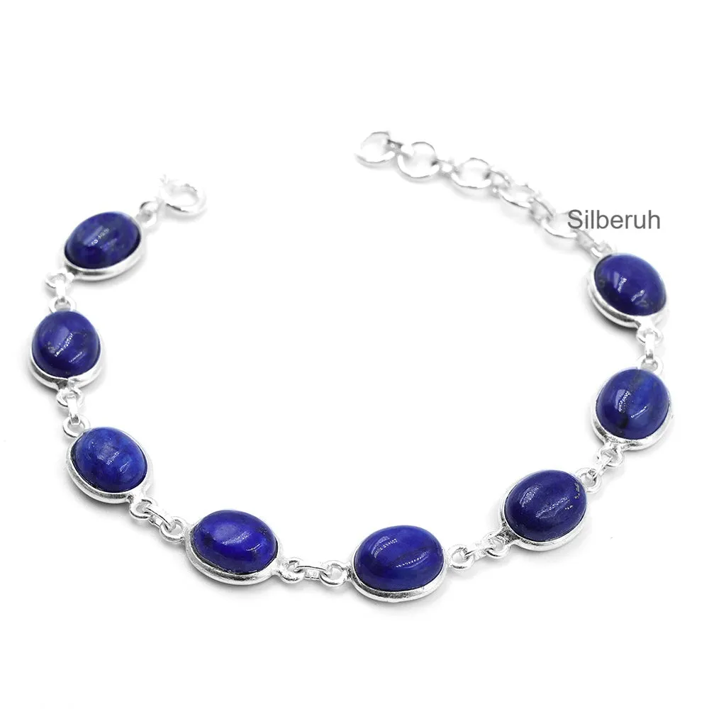 Lapis Lazuli Oval Silver Bracelet