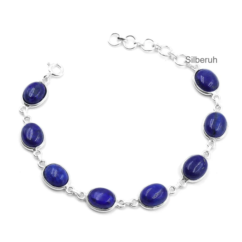 Lapis Lazuli Oval Silver Bracelet