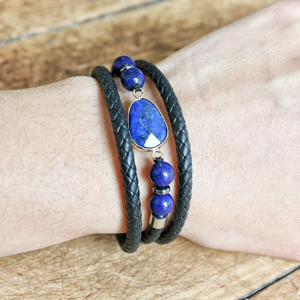 Lapis Lazuli Shield Magnetic Braid Bracelet