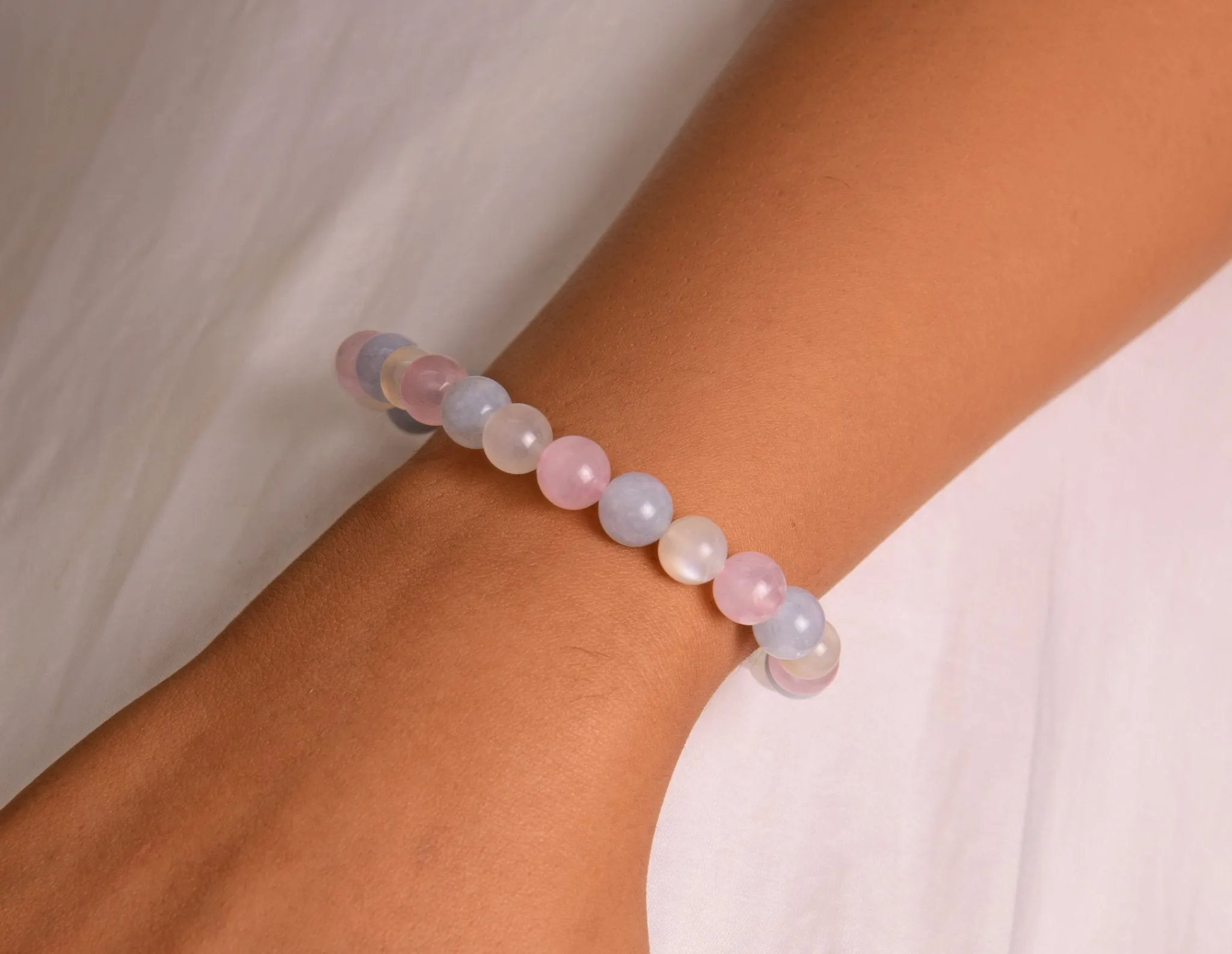 Moonstone, Rose Quartz & Aquamarine Bracelet