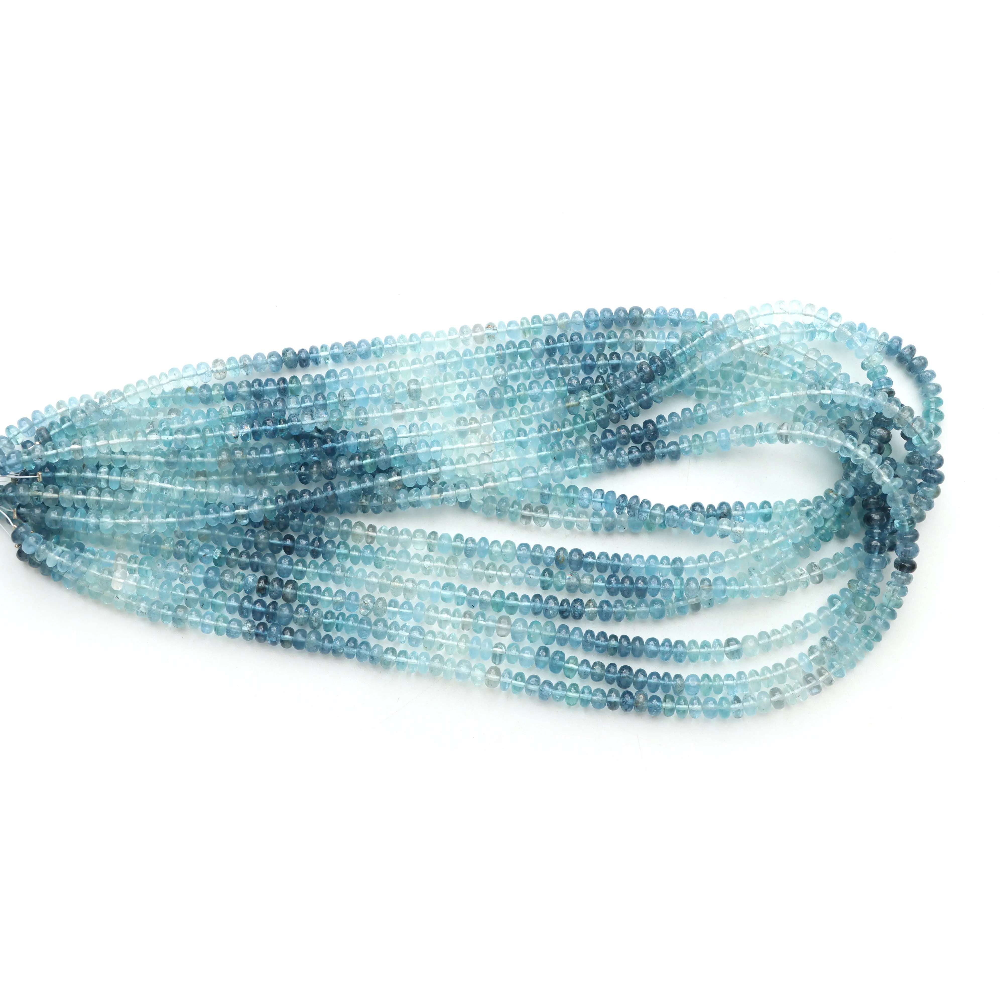Multi Aquamarine Smooth Rondelle Beads, 5 mm to 5.5 mm, Plain Aquamarine Rondelle Beads, Aquamarine Beads, 18 Inch Strand, Price Per Strand