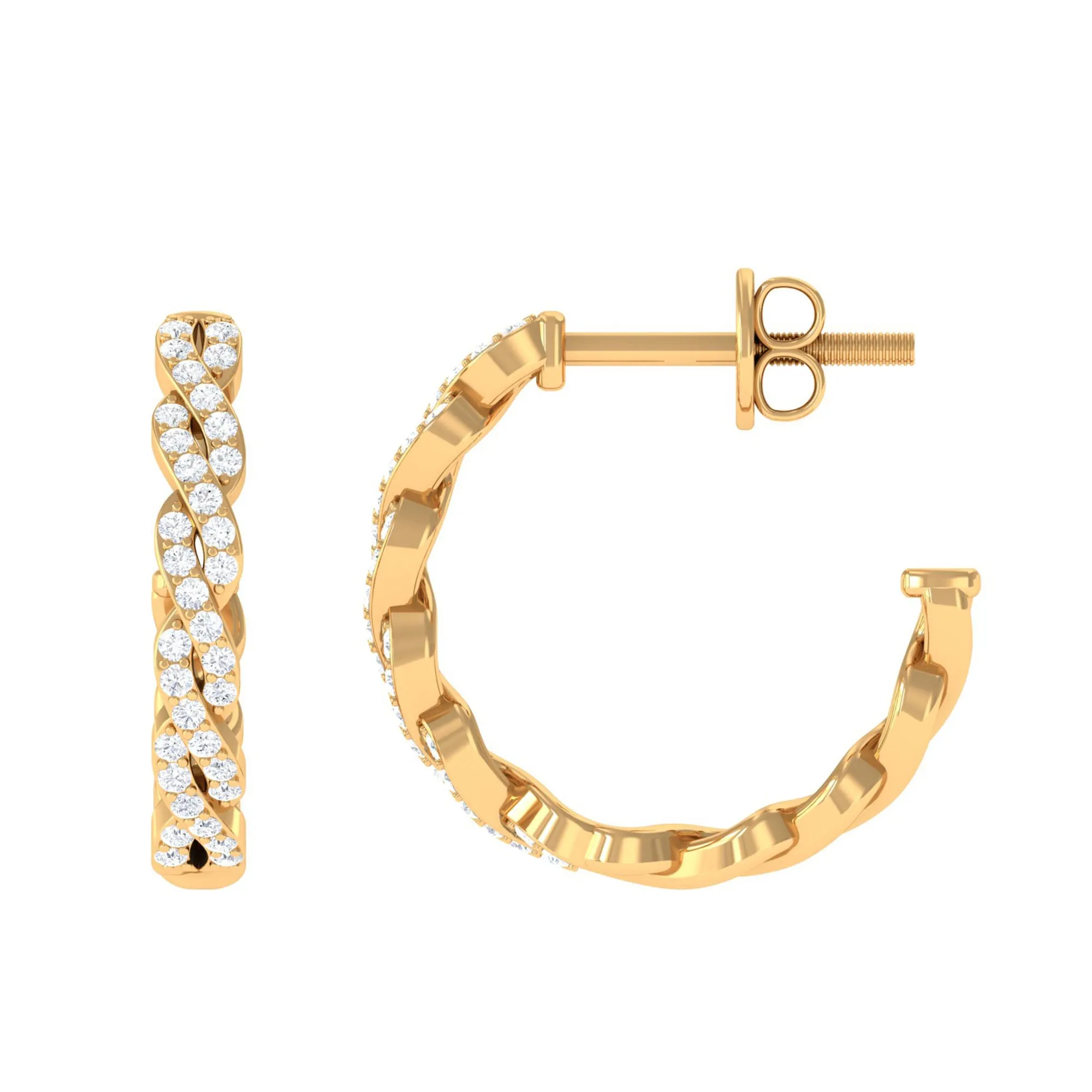 Natural Diamond Twisted Hoop Earrings