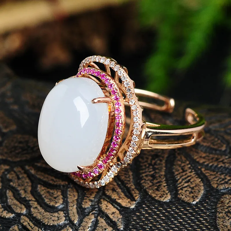 Natural Jade Ring Nephrite Gold Ring RG33