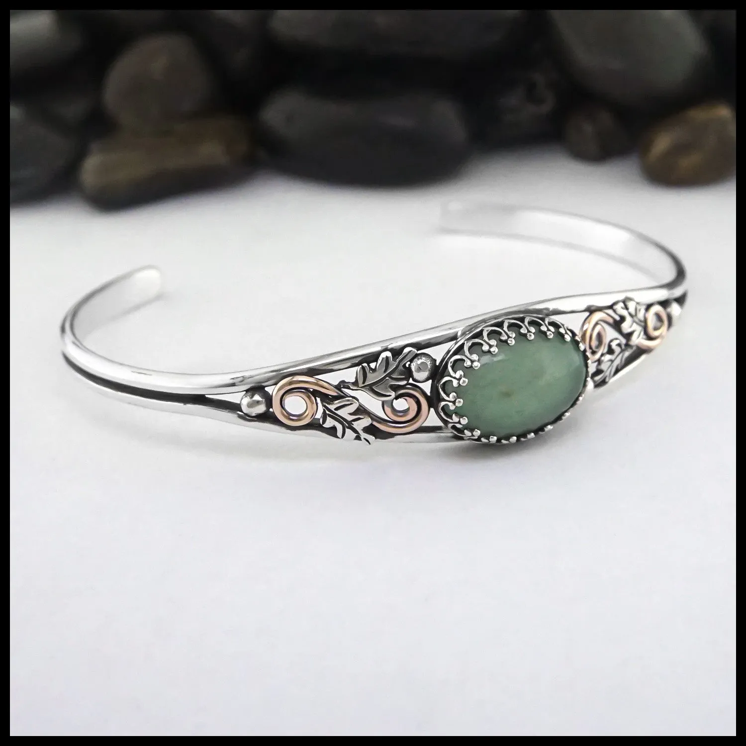 Oak Leaf Cuff Bracelet with Adventurine