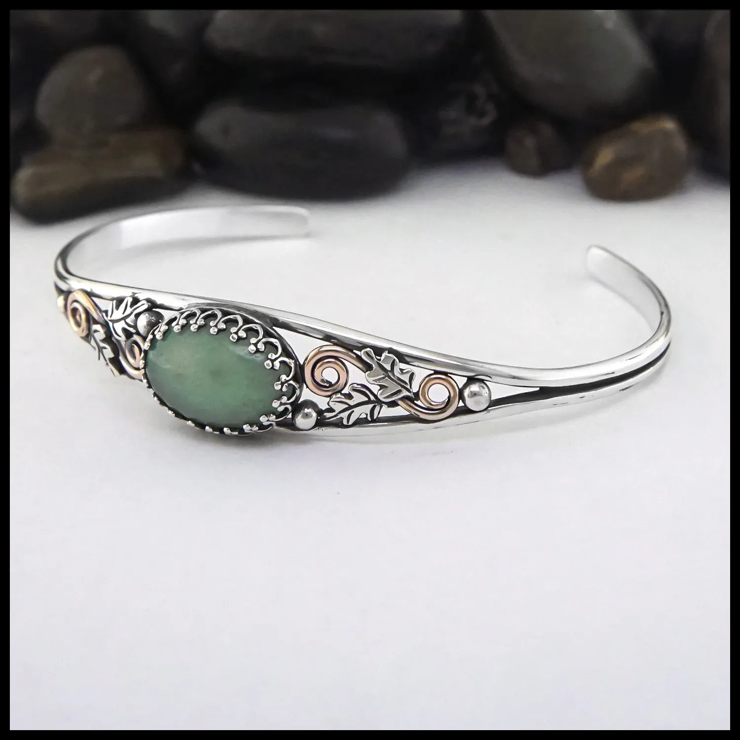 Oak Leaf Cuff Bracelet with Adventurine