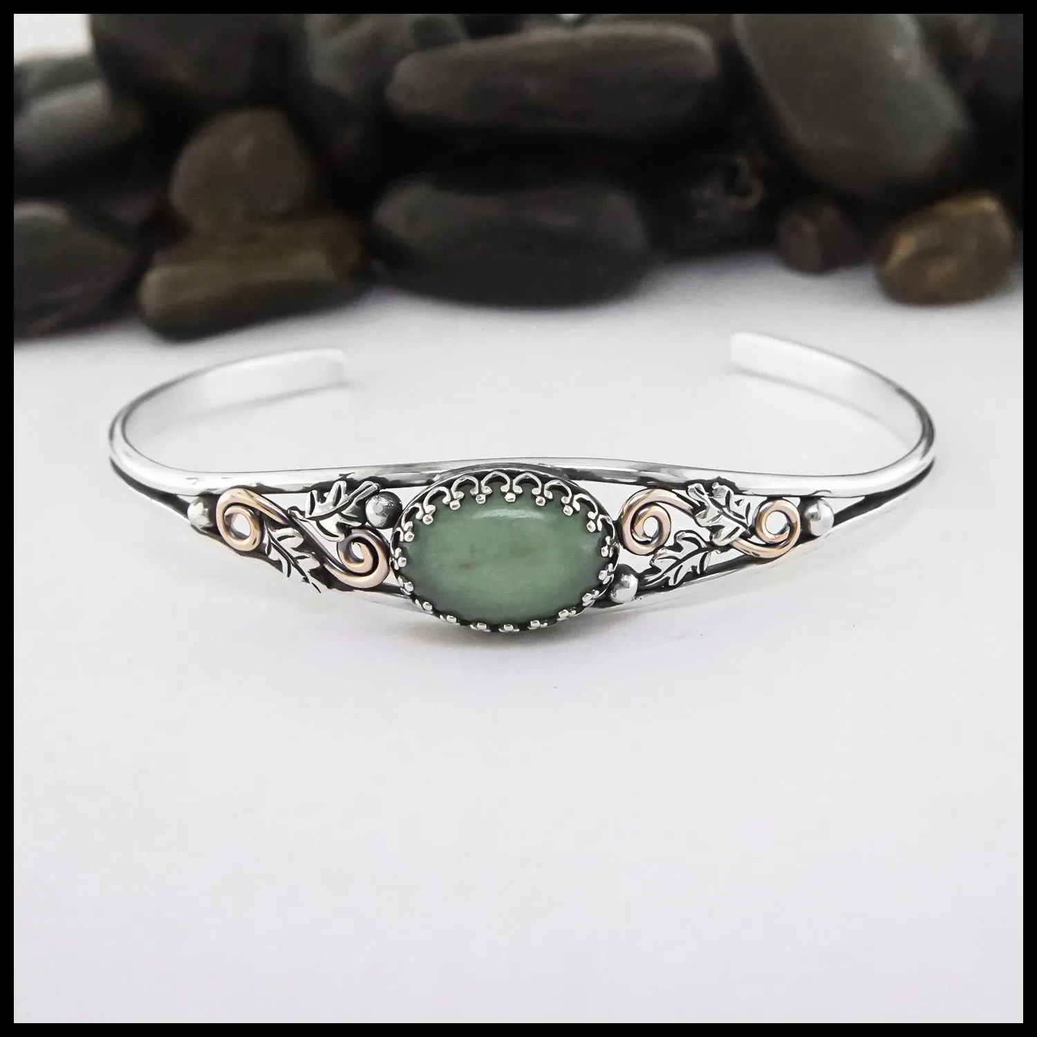 Oak Leaf Cuff Bracelet with Adventurine