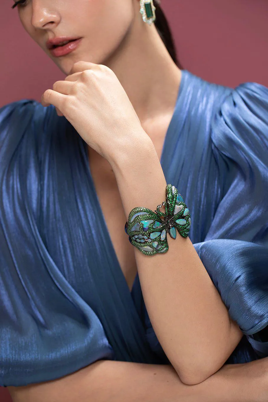 Opal Diamond Butterfly Cuff Bracelet