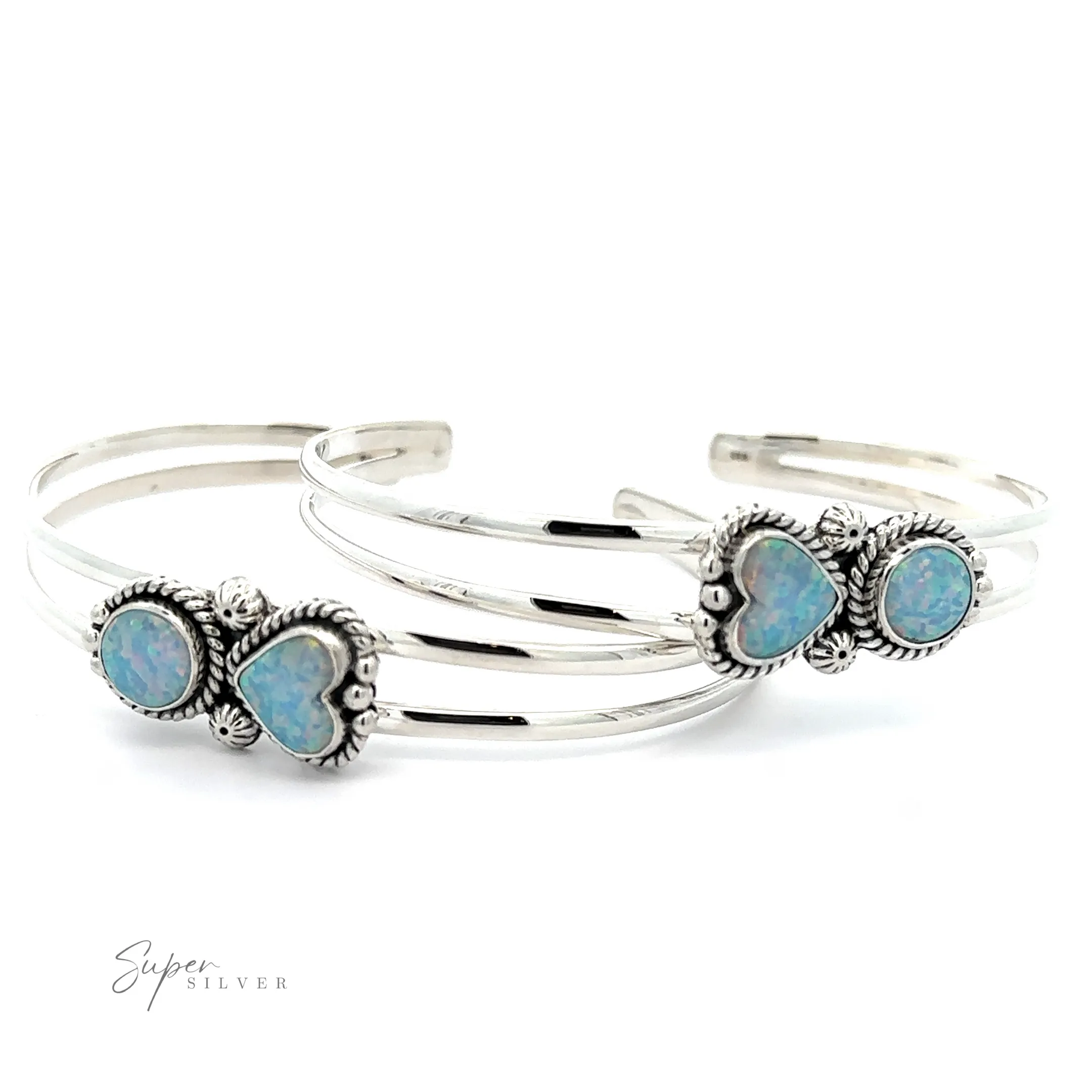 Opal Heart And Circle Cuff Bracelet
