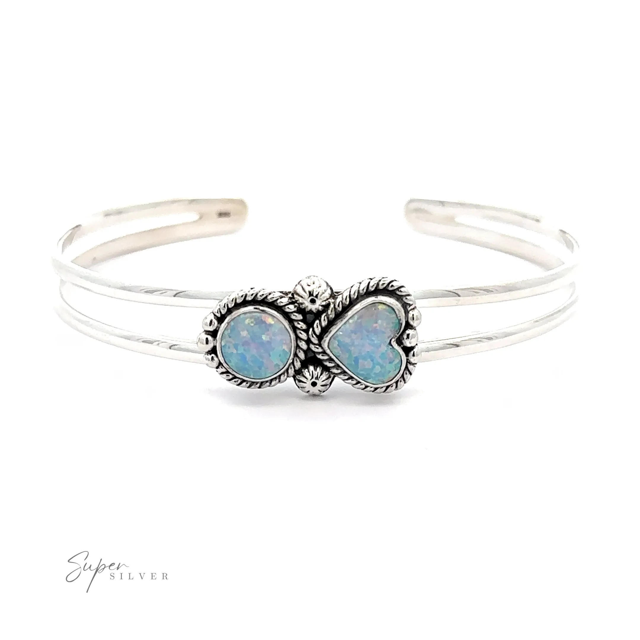 Opal Heart And Circle Cuff Bracelet