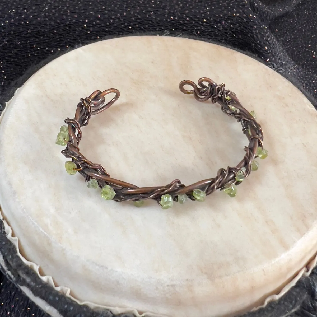 Peridot and Copper Braided Bracelet