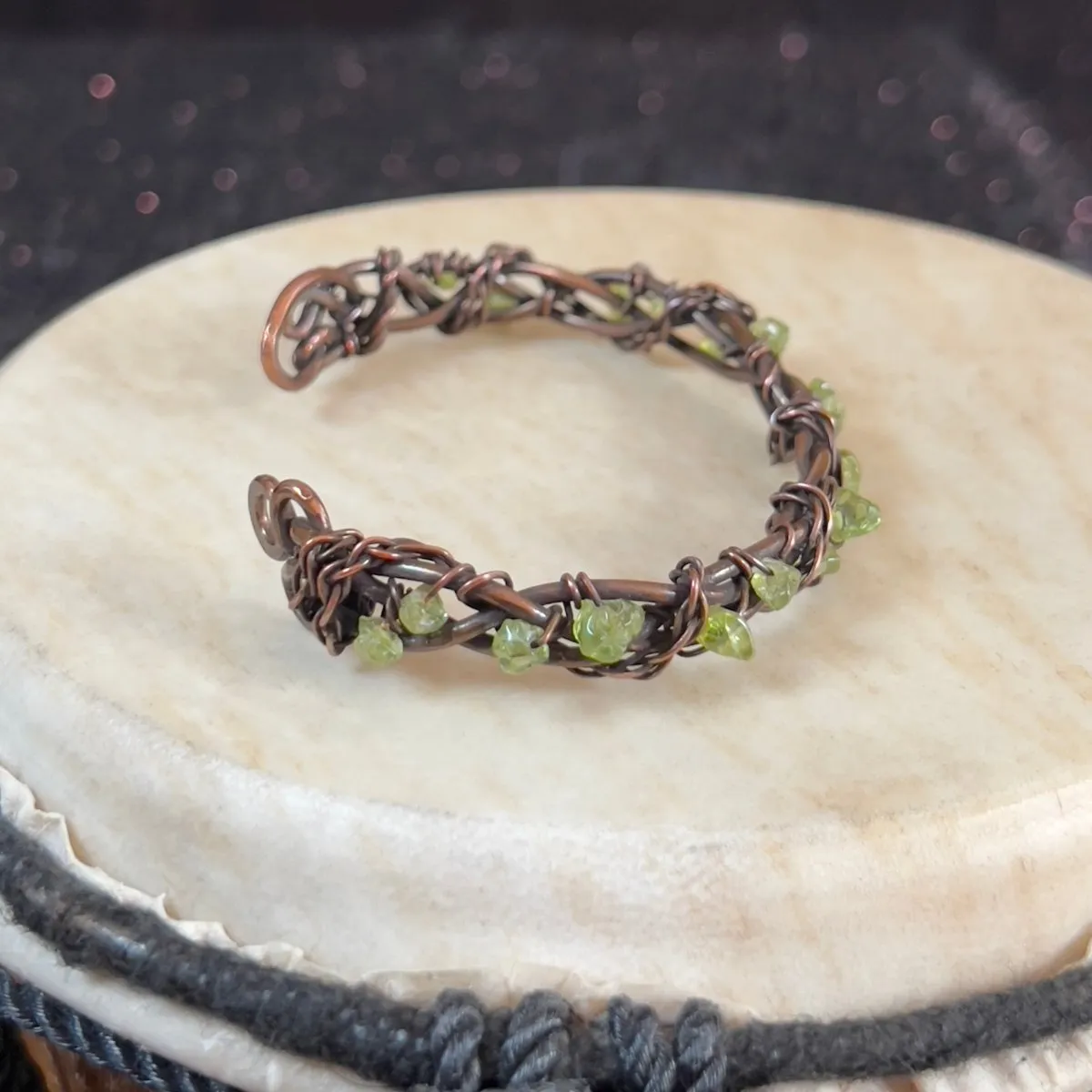 Peridot and Copper Braided Bracelet