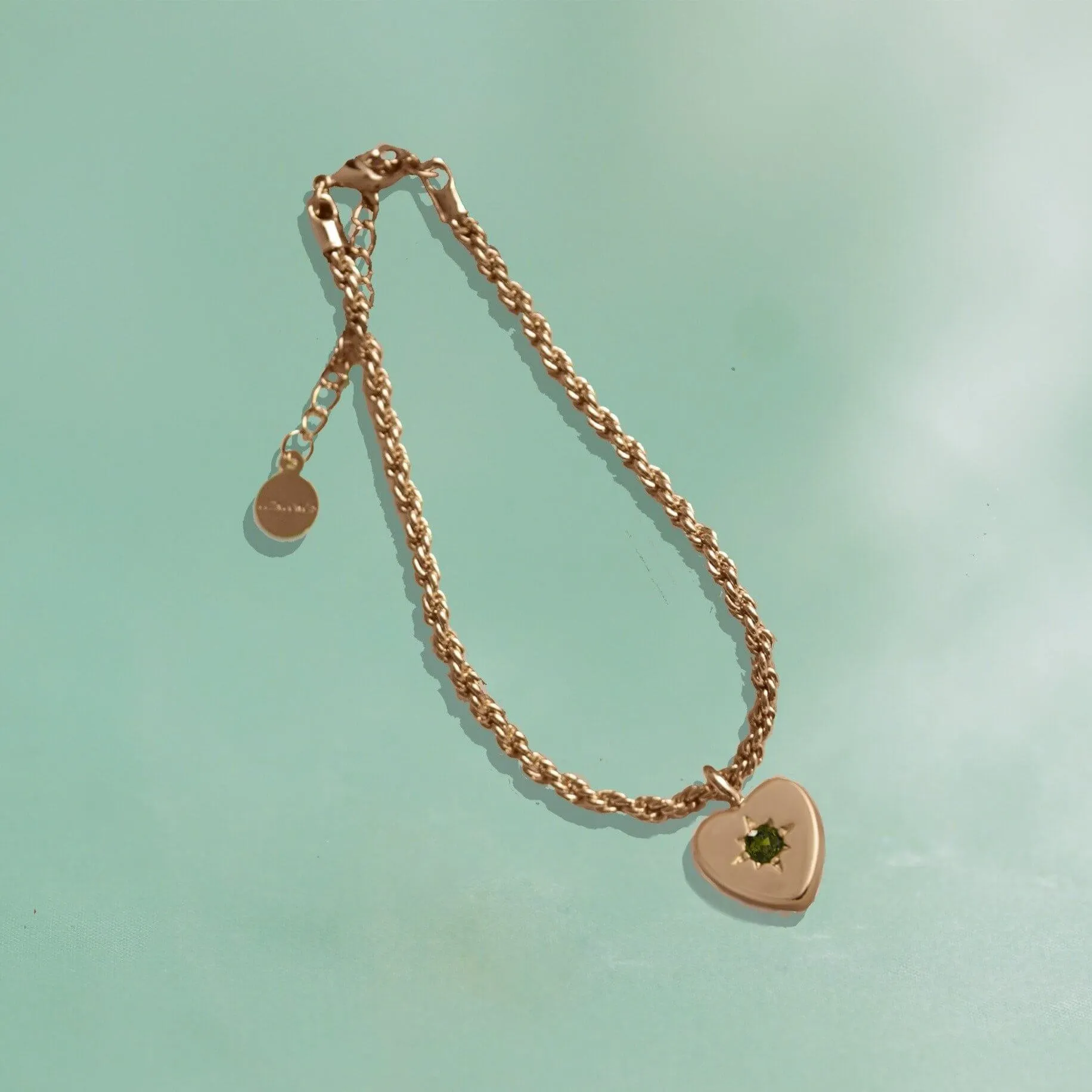 Peridot Heart Charm Bracelet - Rose Gold