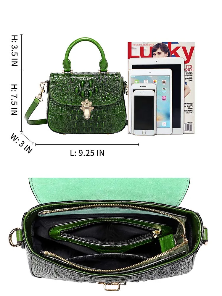 PIJUSHI Genuine Leather Crossbody Shoulder Bags for Women Designer Crocodile Purse Small Top Handle Satchel Handbag