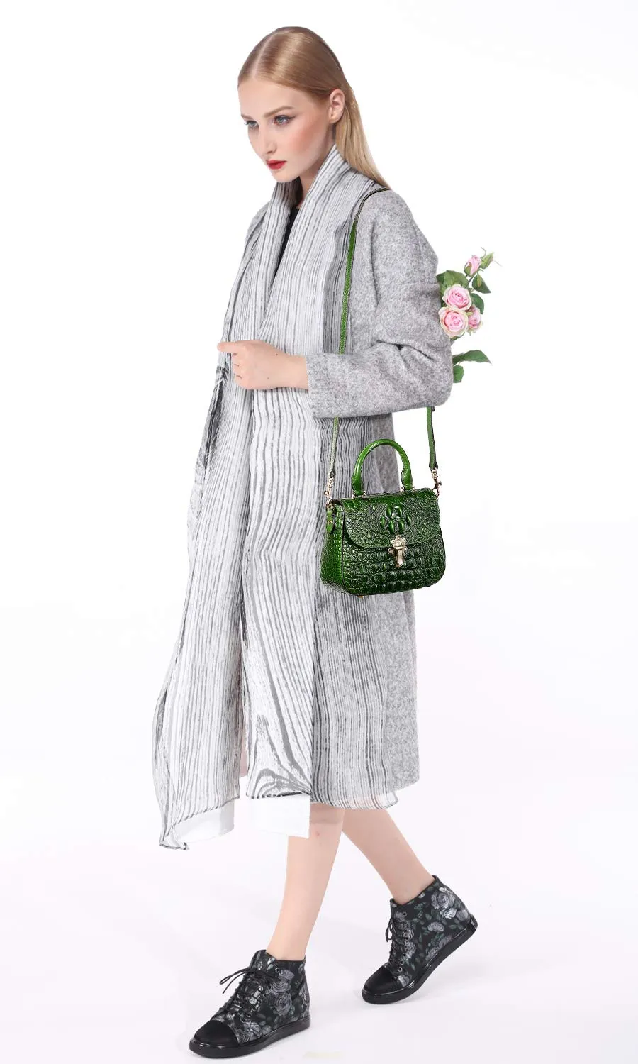 PIJUSHI Genuine Leather Crossbody Shoulder Bags for Women Designer Crocodile Purse Small Top Handle Satchel Handbag
