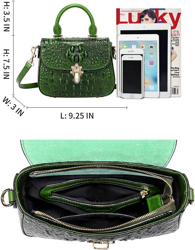 PIJUSHI Genuine Leather Crossbody Shoulder Bags for Women Designer Crocodile Purse Small Top Handle Satchel Handbag