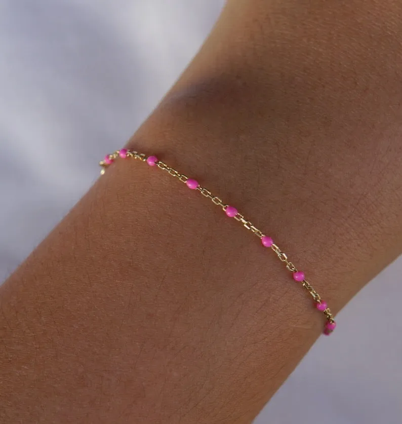 Pink Enamel Spotlight Chain Bracelet