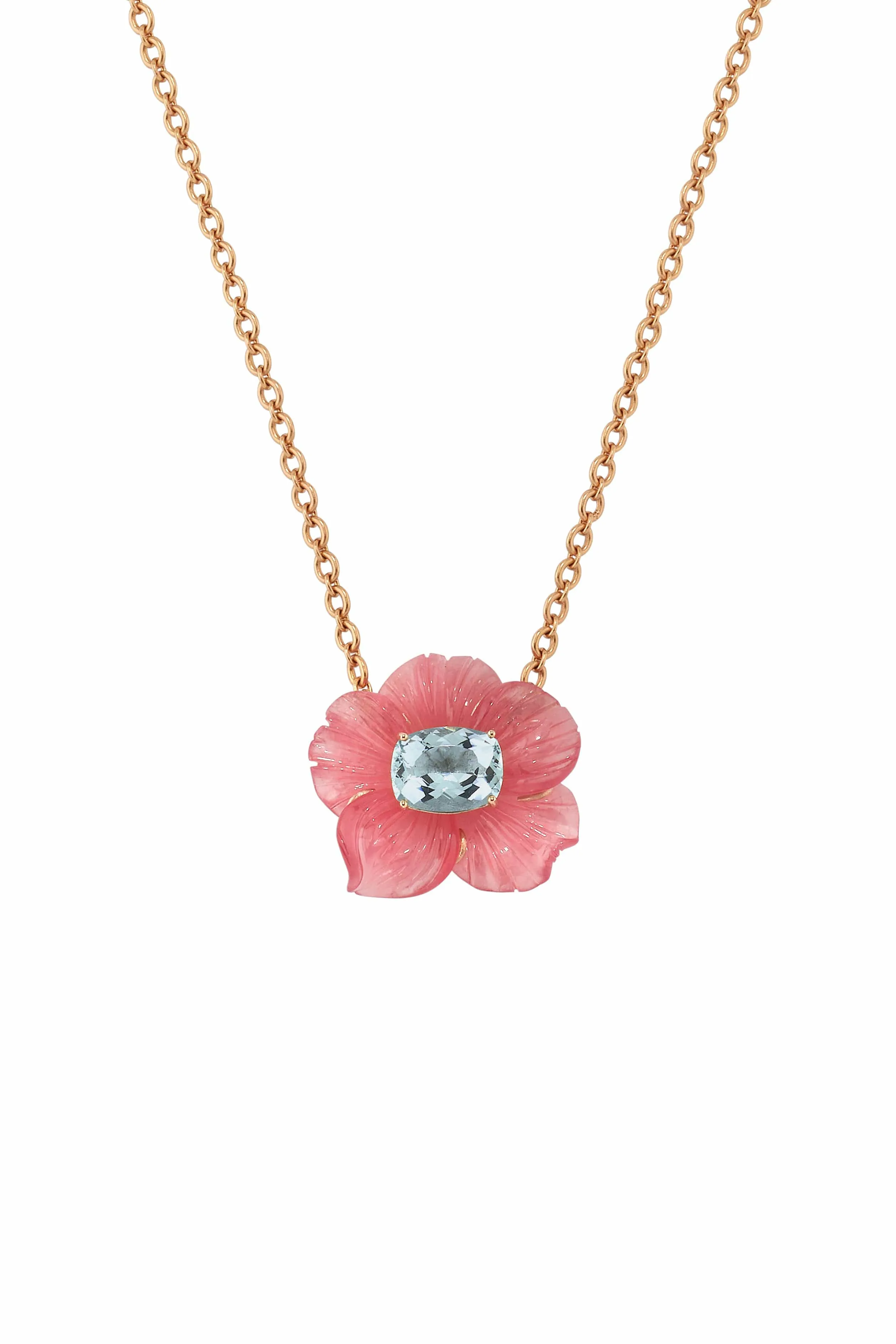 Pink Tourmaline and Aquamarine Tropical Flower Necklace