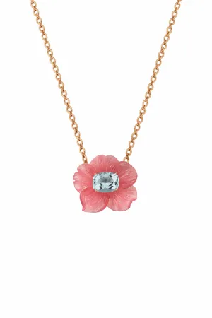 Pink Tourmaline and Aquamarine Tropical Flower Necklace