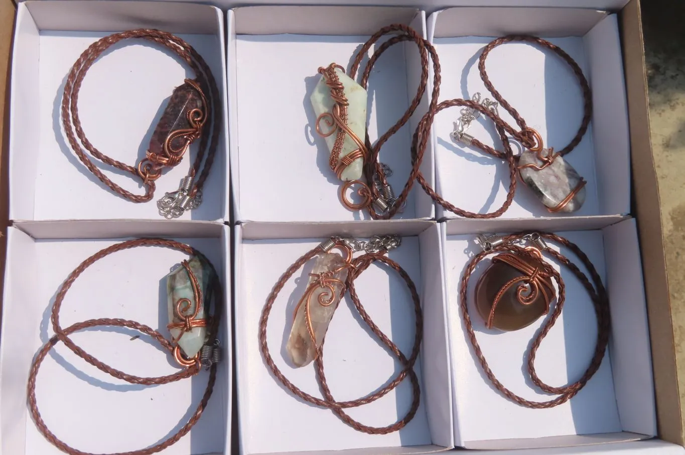 Polished Mixed Copper Wire Wrapped Pendants x 6 From Southern Africa