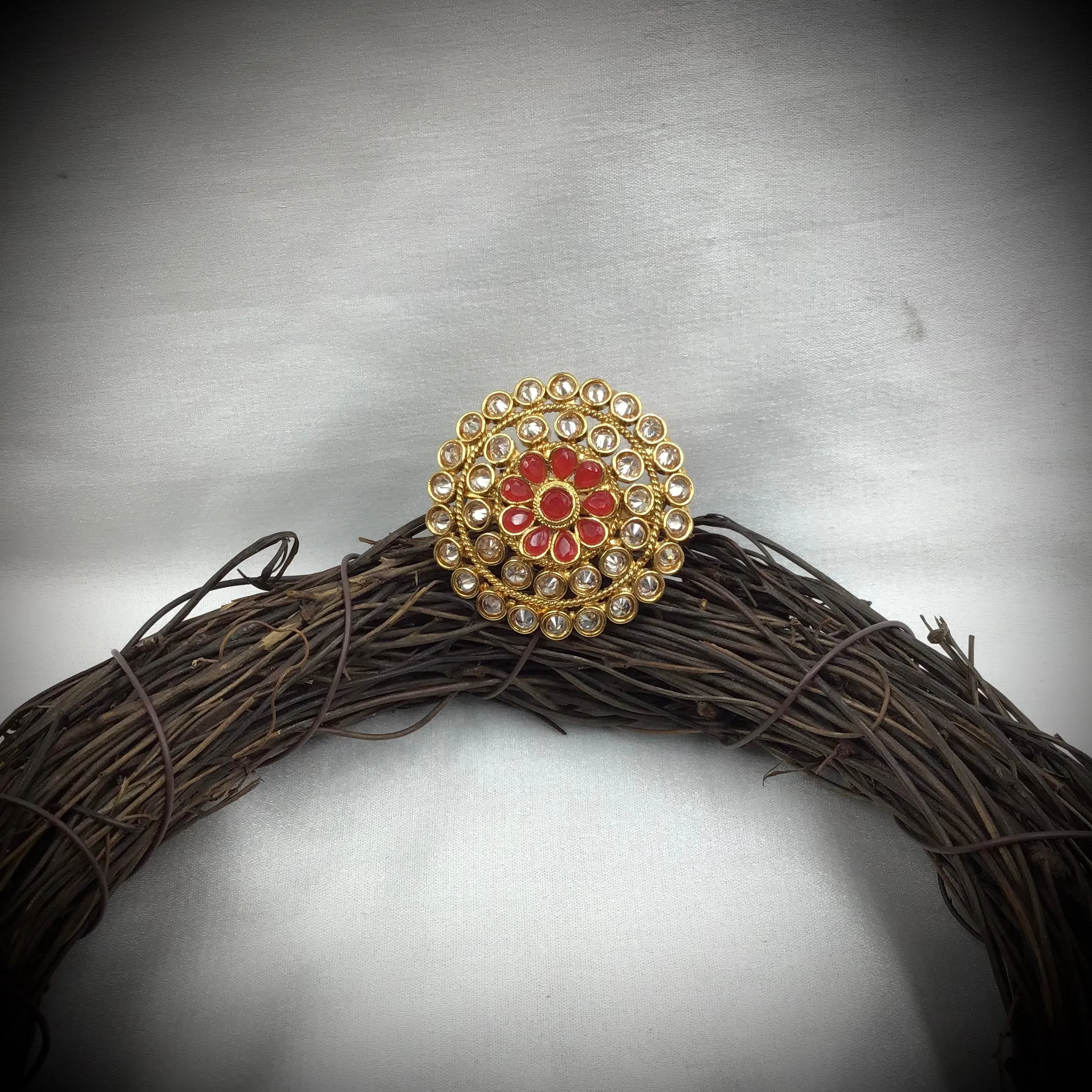 Polki Cocktail Adjustable Red Ring 3180-7245