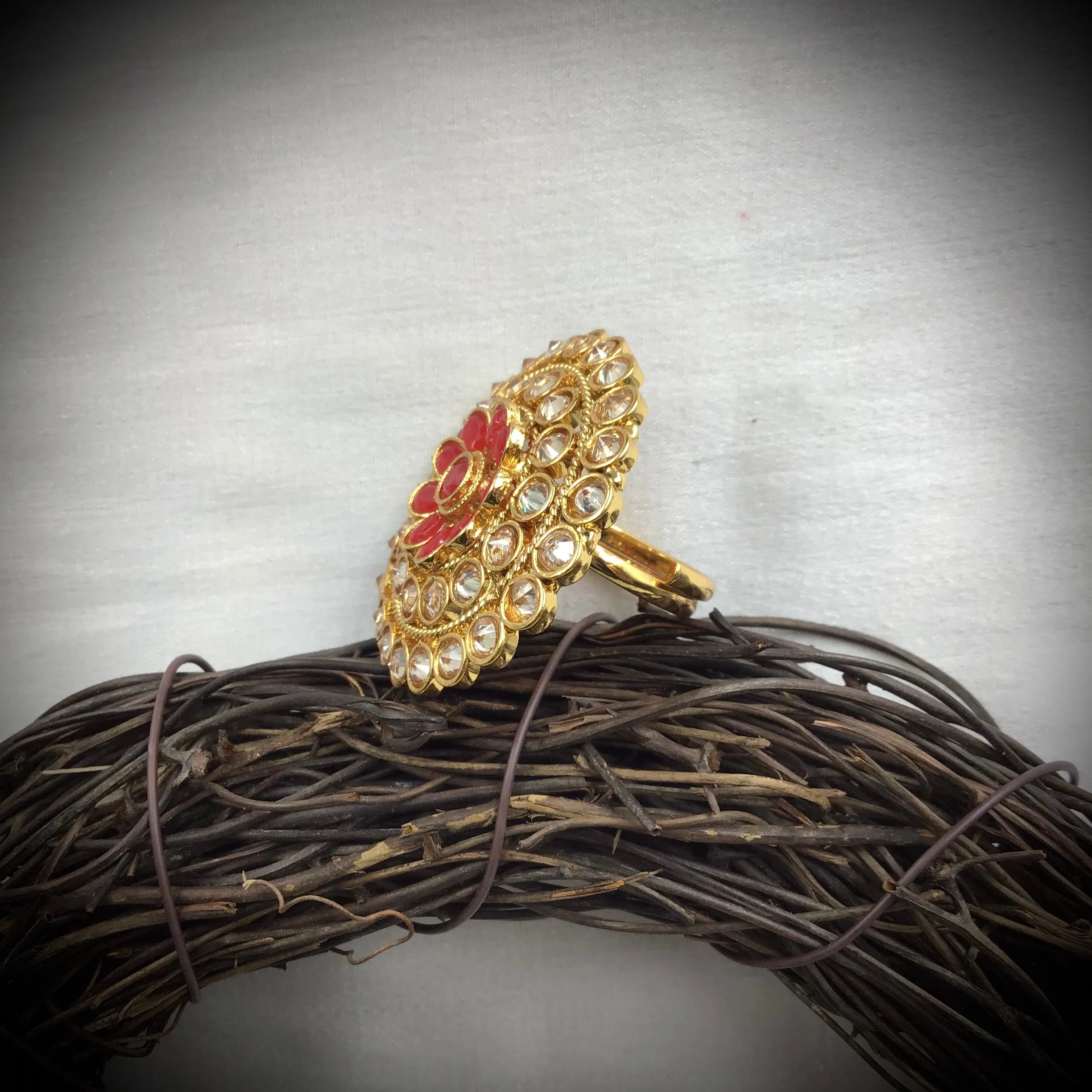 Polki Cocktail Adjustable Red Ring 3180-7245