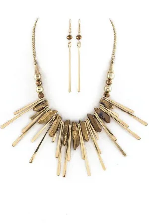 Quartz Metal Bar Statement Necklace Set