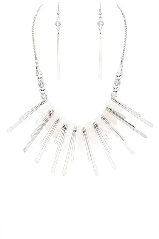 Quartz Metal Bar Statement Necklace Set