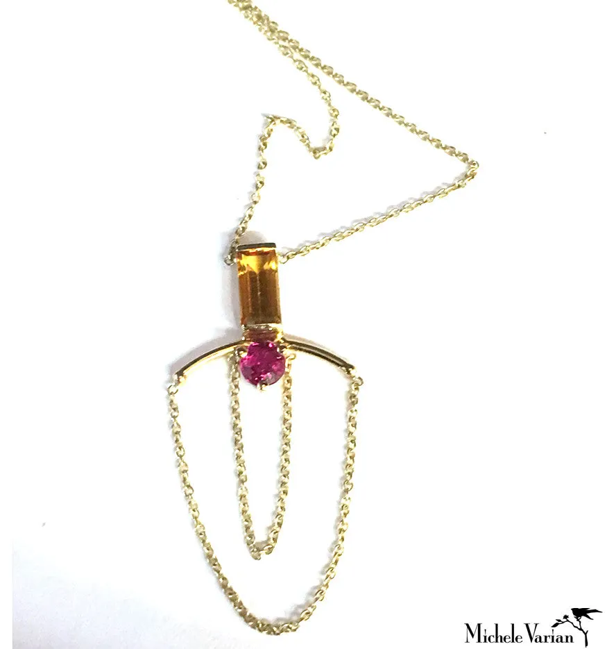 Ruby and Citrine Gold Chain Pendant