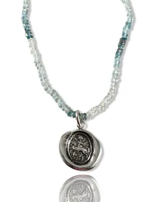 Saint George Aquamarine Gemstone Charm Necklace