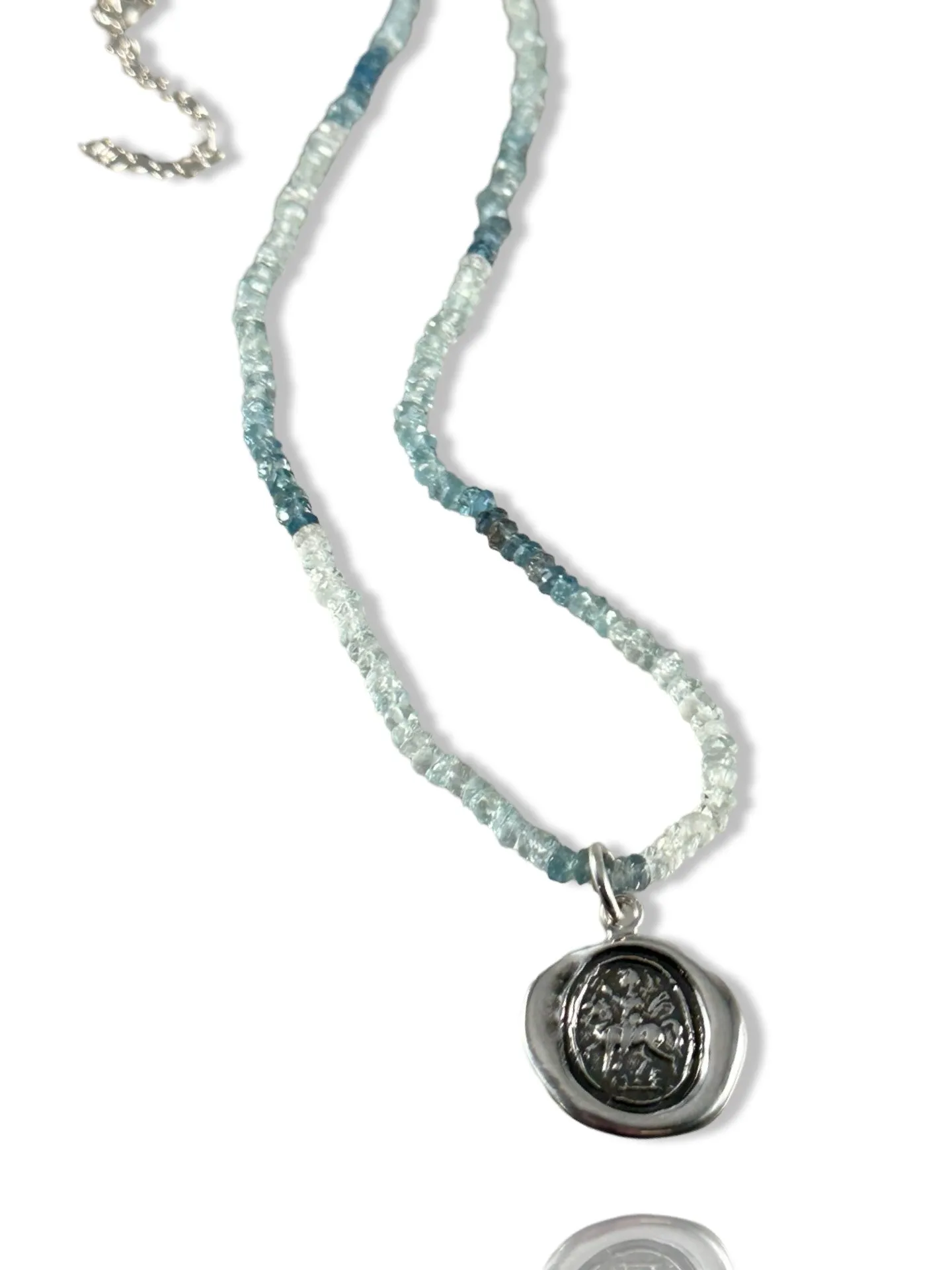 Saint George Aquamarine Gemstone Charm Necklace