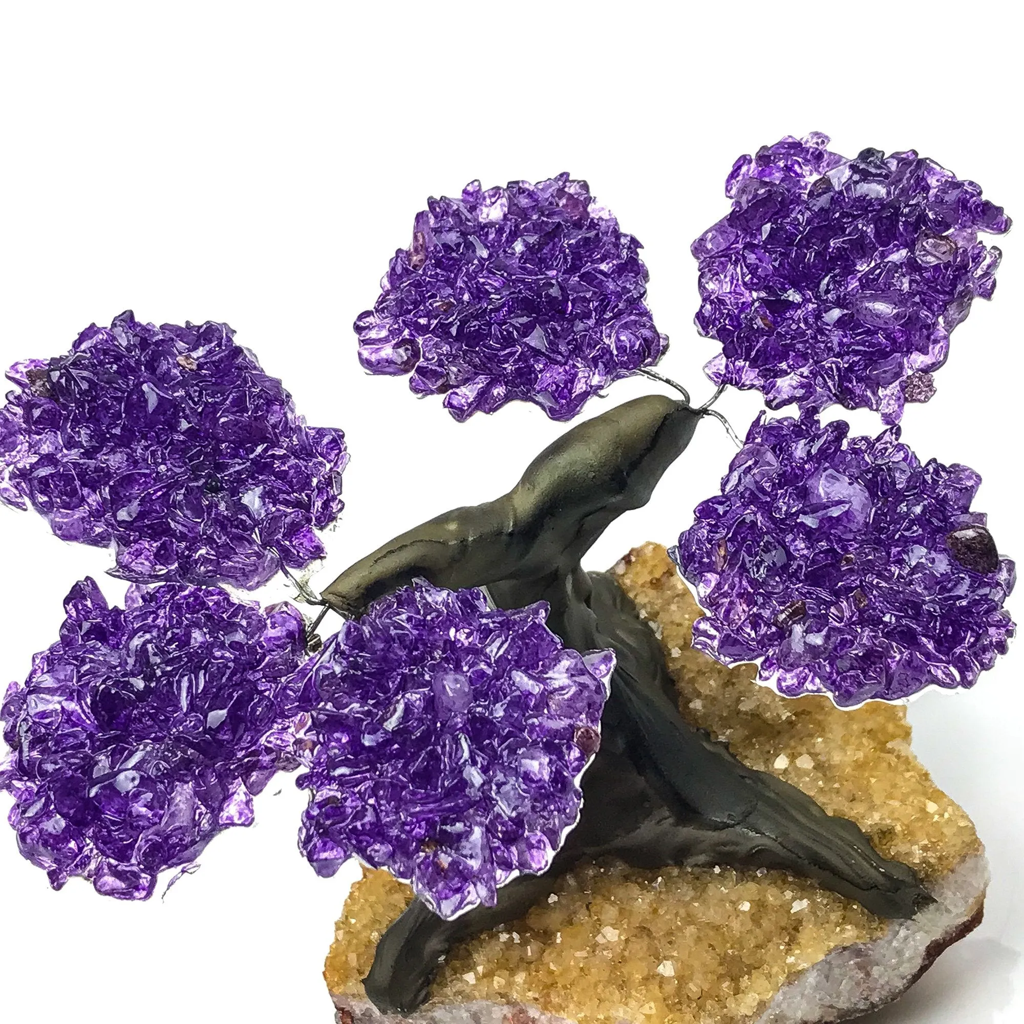 Small Amethyst Clustered Gemstone Tree on Citrine Matrix
