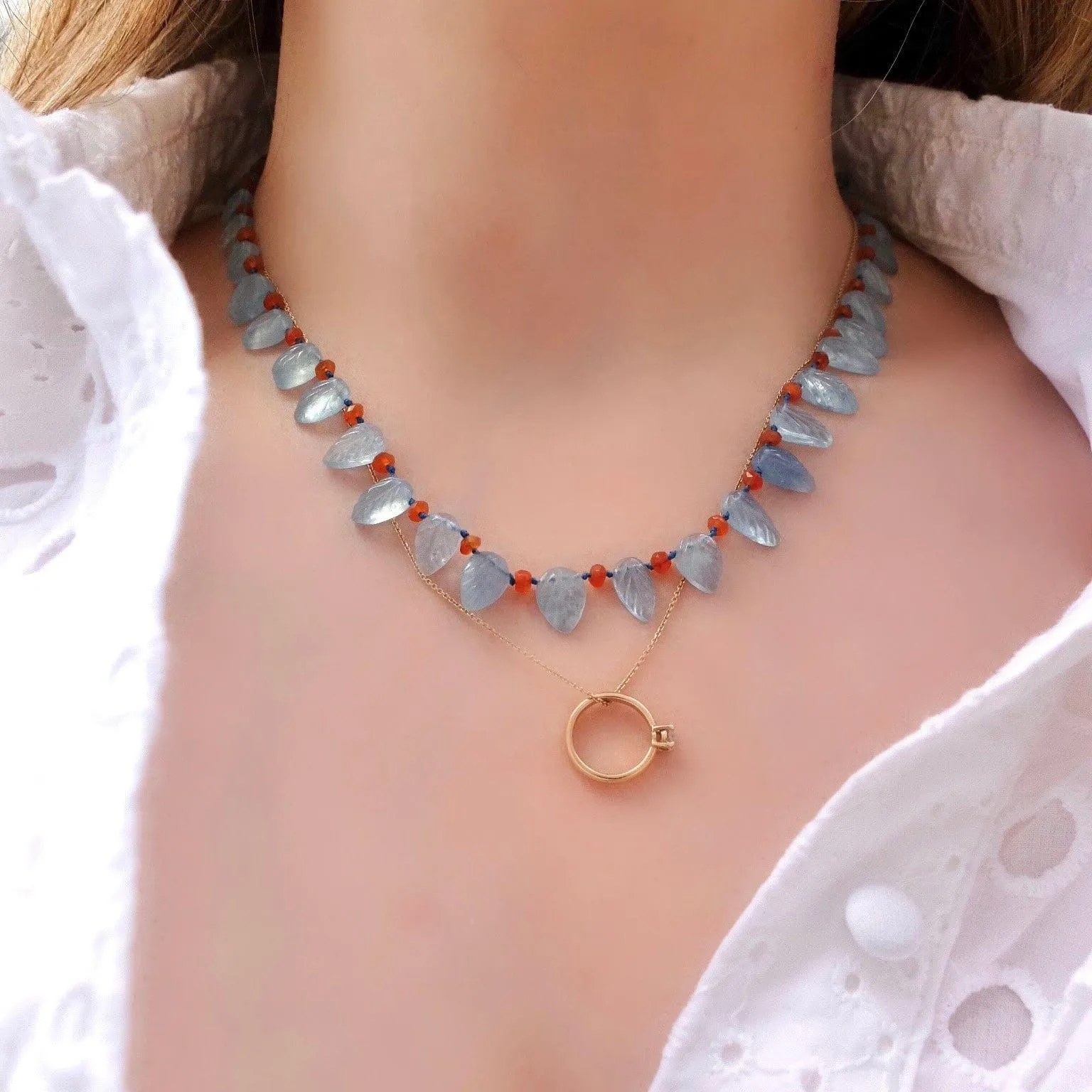 SOLD | Aquamarine & Carnelian Gemstone Necklace