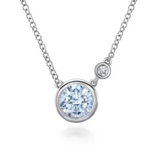 Sterling Silver Aquamarine and Diamond Pendant Necklace